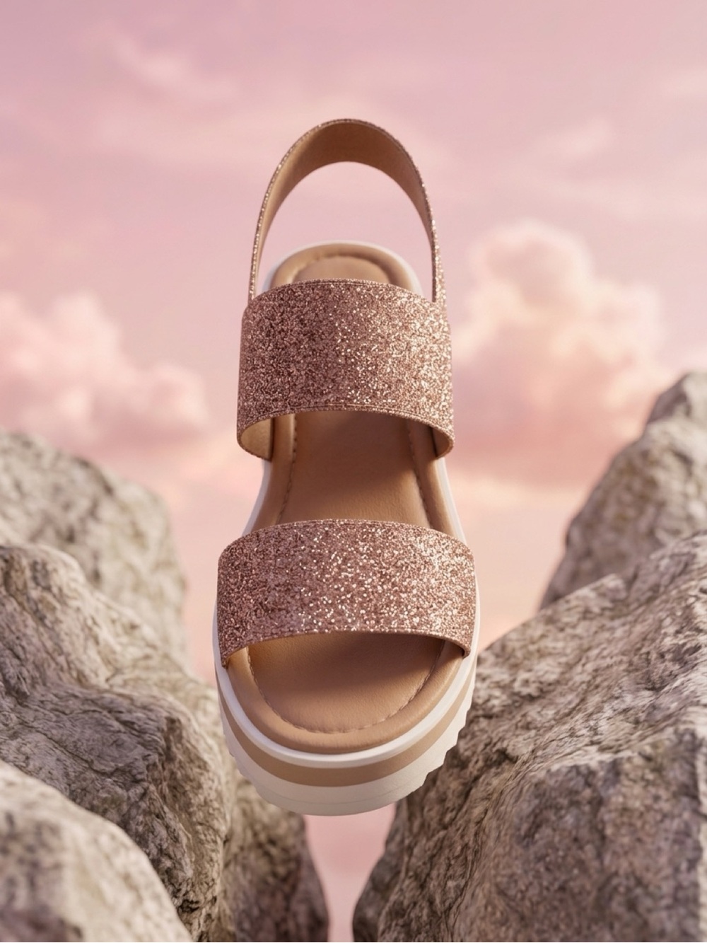 IGI&CO Women’s Glitter Platform Wedge Sandals – Blush – Size 6.5